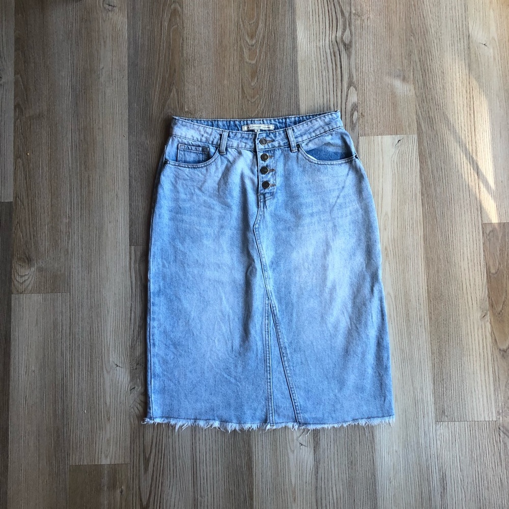 Main Street Exchange light wash “Haven” midi skirt